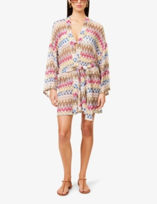 MISSONI WOMENS RASCHEL BELTED KNITTED COVER-UP MULTI W/WHITE BASE XS 