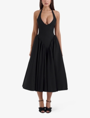 House Of Cb Womens  Marilyn Halter Midi Dress In Black