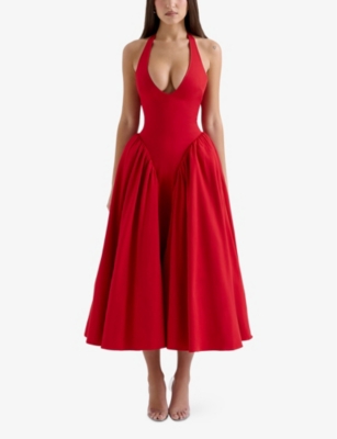 House Of Cb Marilyn Halter Midi Dress In Red