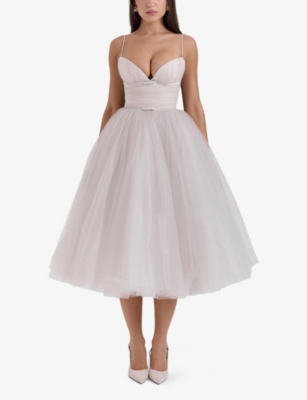 Shop House Of Cb Of Cb Womens French Dove Countess Tulle Midi Dress