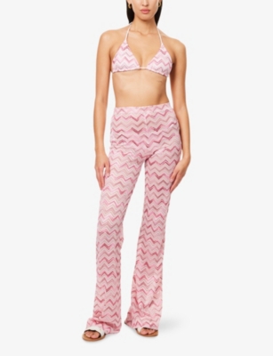 Shop Missoni Womens Pink/white Chevron-pattern Straight-leg Mid-rise Woven Trousers