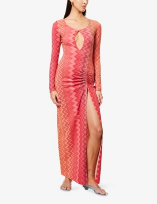 Missoni Womens Cherry Chevron Chevron Ruched Stretch-woven Maxi Dress