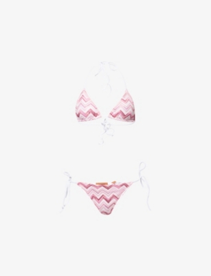 Missoni Womens Miss Chev Zig-zag Tulle Bikini Set Pink/white