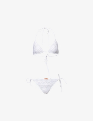 Missoni Womens White W/silver Lame Miss 3d Chevron Zig-zag Bikini Set