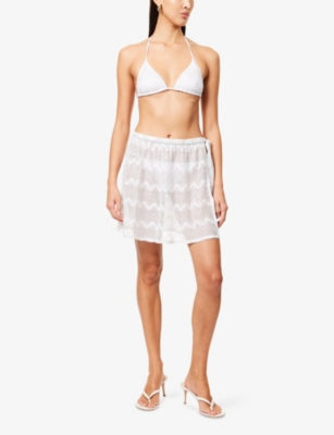Missoni Womens Miss 3d Chevron Metallic Mini Skirt White W/silver Lame