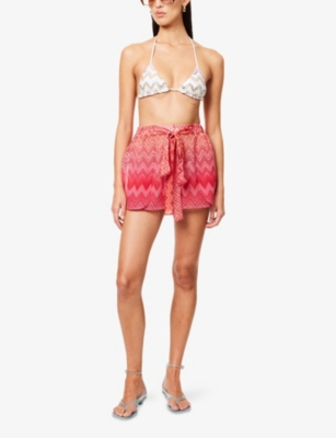 Missoni Womens Chevron Drawstring Silk Shorts Cherry Chevron