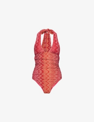 Missoni Womens Chevron Ruched Swimsuit Cherry Chevron