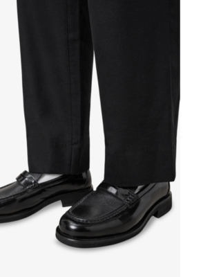 Allsaints Mens Black Bloom Leather Penny Loafers In Black