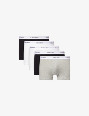 Calvin Klein Mens Blk Wht Blk Wht Grey Icon Logo-waist Pack Of Five Cotton-jersey Trunks In Brown