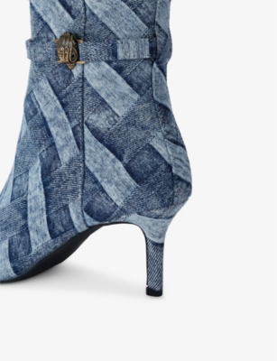 KURT GEIGER LONDON: Kensington Flexi denim heeled knee-high boots