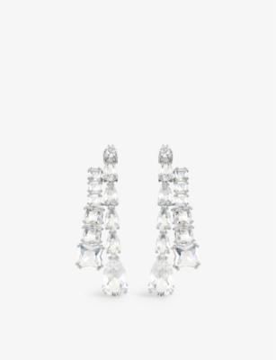 Swarovski Matrix Crystal Drop Earrings In Rhodium Plated In Crystal