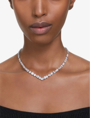 Swarovski Womens Mesmera Rhodium-plated Brass And Zirconia Necklace Crystal In Crystal