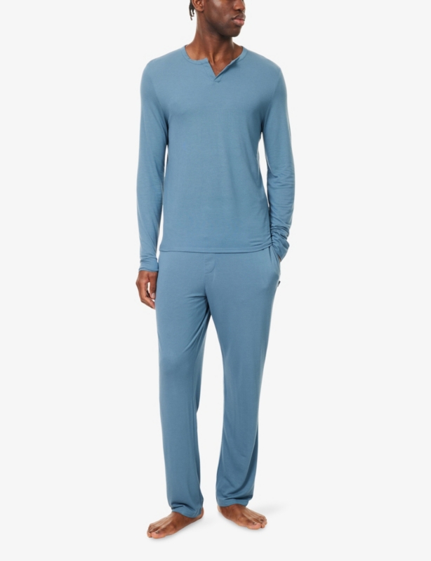 Crewneck Long-Sleeve Jersey Henley Top