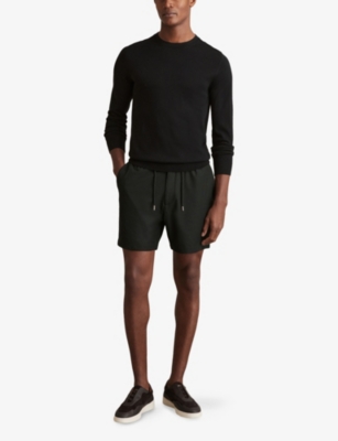 Reiss Mens Newmark Textured Stretch-woven Shorts Dark Green