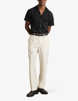 REISS: Stockwell Paisley-Embroidered Cotton-Jersey Shirt