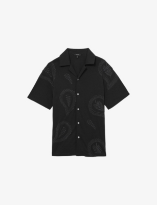 REISS: Stockwell Paisley-Embroidered Cotton-Jersey Shirt