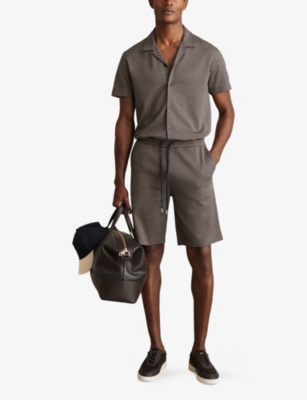 REISS: Drakes Geometric-Pattern Cotton-Blend Shirt