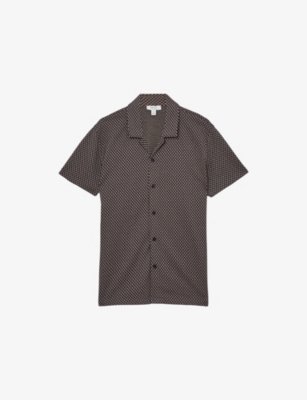 REISS: Drakes Geometric-Pattern Cotton-Blend Shirt