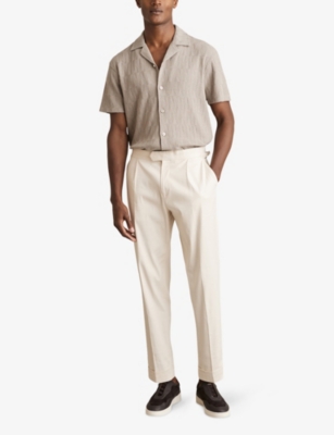 Reiss Mens Ackling Cuban-collar Cotton-blend Shirt Mink Brown In Mink Brown
