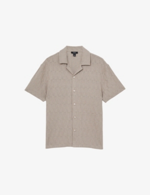 Reiss Mens Ackling Cuban-collar Cotton-blend Shirt Mink Brown In Mink Brown