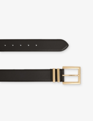 Reiss Womens Chocolate Brompton Square-buckle Leather Belt Xs