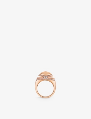 BVLGARI: Cabochon 18ct rose-gold and 0.59ct demi pavé-diamond ring