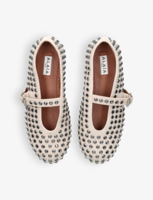 ALAÏA WOMENS WHITE RIVETED-STRASS LEATHER BALLET FLATS EUR 36 / 3 UK 