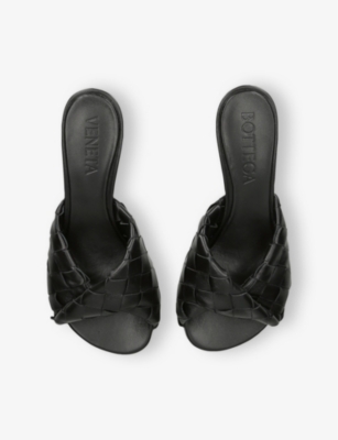 Bottega Veneta Interciato Woven Twist Mule Sandals In Black