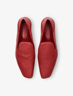 Bottega Veneta Womens Adamo Intrecciato-weave Leather Loafers Red In Red