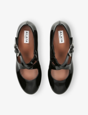 Shop Alaïa Womens Black Criss Cross 90 Patent-leather Wedge Heeled Sandals Eur 38/5 Uk