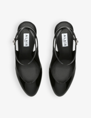 Shop Alaïa Womens Black 90 Ankle-strap Patent-leather Heels Eur 37 / 4 Uk