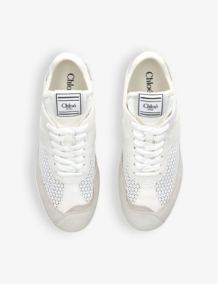 Shop Chloé Womens White/comb Kick Brand-patch Low-top Suede Trainers Eur 41 / 8 Uk