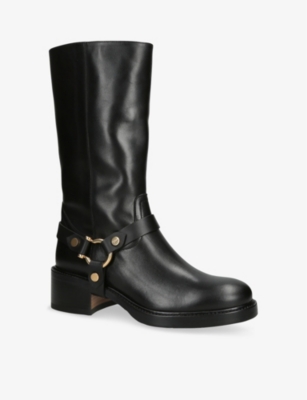 CHLOÉ WOMENS DAKOTA HARNESS-TRIM LEATHER KNEE-HIGH BOOTS BLAC