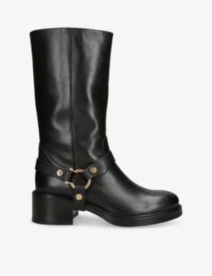 CHLOÉ WOMENS DAKOTA HARNESS-TRIM LEATHER KNEE-HIGH BOOTS BLAC