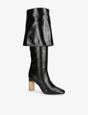 CHLOÉ WOMENS GEORGIA FOLD-OVER LEATHER HIGH-LEG BOOTS BLAC