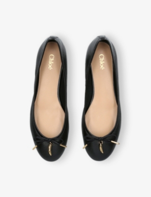 Chloé Bow Detail Round Toe Flat Sole Ballerina Shoes In Black