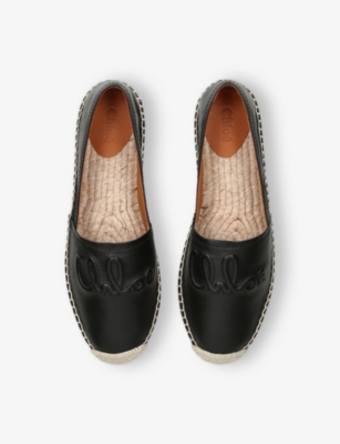 Shop Chloé Womens Black Isla Logo-embossed Leather Espadrilles Eur 40 / 7 Uk