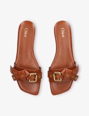 Mae Paddington-Buckle Flat Leather Slides