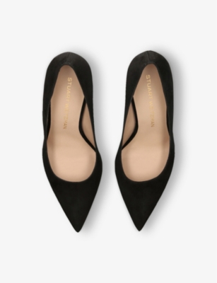 Stuart Weitzman Omens Stuart Power 85 Pointed-toe Suede Pumps Blac In Black