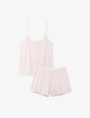 The White Company S Cloud Pink Lace-trim Relaxed-fit Jersey Shorts Pyjama Set Xs