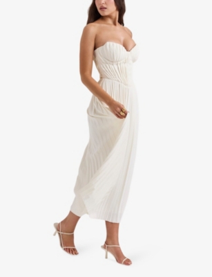 strapless open back dress Banana Republic Women's Red Pleated Midi Dress Spaghetti Straps Size 4 –  Picky Thrifter main image 1