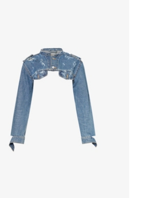 JEAN VINTAGE: Biker cropped slim-fit upcycled denim jacket