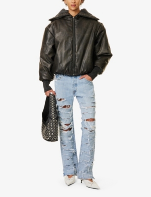 JEAN VINTAGE: Thrasher cut-out straight-leg mid-rise upcycled denim jeans