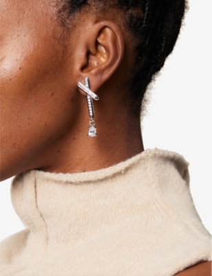 Eddie Borgo Womens Pear Drop 925 Sterling Silver And Cubic Zirconia Earrings In Silver