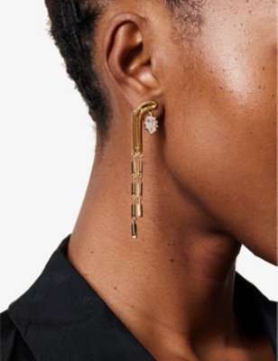 EDDIE BORGO WOMENS GOLD GLINT DUSTER 925 STERLING-SILVER PLATED BRASS AND CUBIC ZIRCONIA EARRINGS