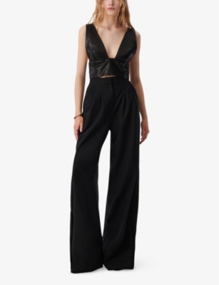 Iro Womens Bla01 Jeon Pleated Wide-leg Mid-rise Wool-blend Trousers In Bla01
