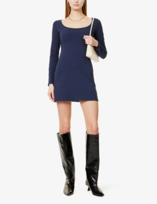 Shop Reformation Womens Midnight Alfie Flared Stretch-cotton Mini Dress Xs