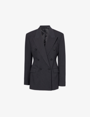 Acne Studios Double-breasted Black Blazer With Pinstripe Pattern In Black