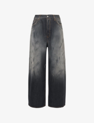 Acne Studios Womens  2023 Brand-patch Wide-leg High-rise Denim Jeans In Black