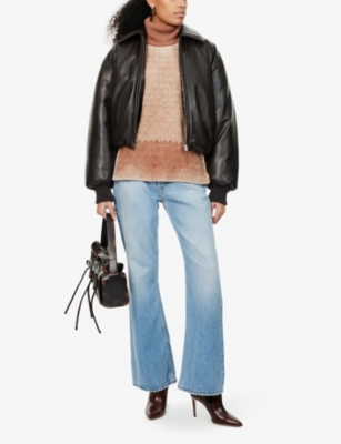 ACNE STUDIOS WOMENS 2021 BRAND-PATCH STRAIGHT-LEG HIGH-RISE DENIM JEANS LIGHT BLUE 